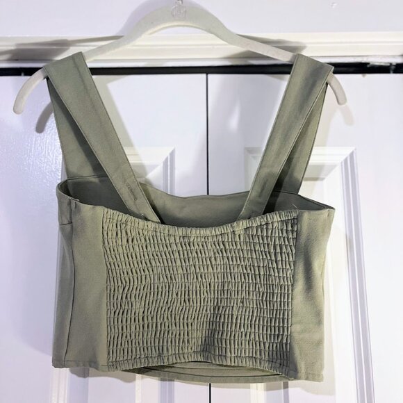 Abercrombie & Fitch Wide Strap Squareneck Top - Olive Green (Size S) - Picture 3 of 4